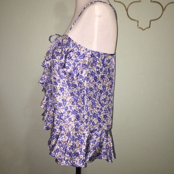 Banana Republic blue floral print ruffle tank top - Picture 3 of 8